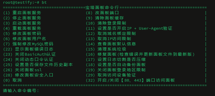 宝塔面板终端操作页面